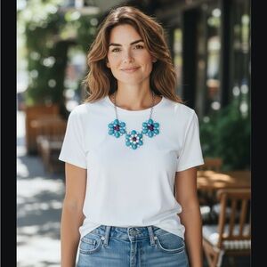 💠💜💠 Floral Blue, Purple & White Statement Necklace 💠💜💠